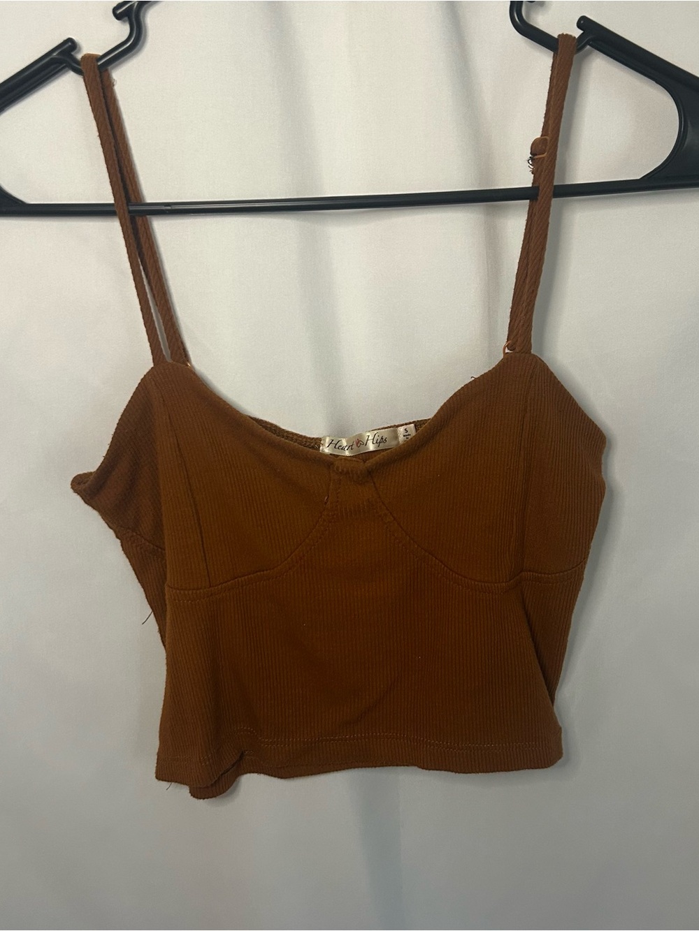 Mustard brown ribbed corset crop top in a S